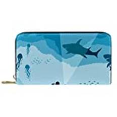 Blue Sharks undervattensplånbok läder dragkedja lång handväska, flerfärgad, 20.5x2.5x11.5cm/8.07x1x4.53 in, Klassisk