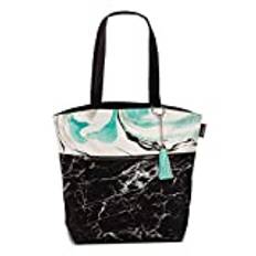 Badväska axelväska väska shopping/strandväska marmor & Batik-Look svart vit turkos