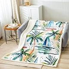 Homemissing Palmträd tryck sherpa filt 102 x 127 cm segelbåt fleece filt för säng soffa soffa palmblad memphis geometrisk plyschfilt luddig filt sovrum flanell filt
