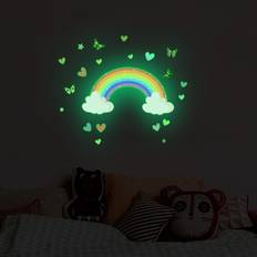 Glow in the Dark Rainbow Väggdekaler, Luminous Rainbow Fjärilar Väggkonst Dekaler, för Little Girl Nursery Tillbehör
