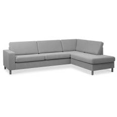Pan set 3 OE h�ger soffa med sch�slong - gr�tt polyestertyg och borstad aluminium