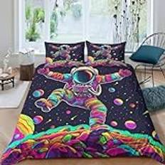 AOOLBFEWP astronaut för pojkar flickor påslakan 3D-tryckt Life's Essentials påslakan täcke skydd med dragkedja med örngott mjukt mikrofiber bäddset 3 delar kung (220 x 240 cm)