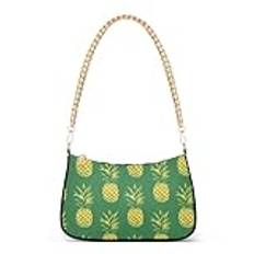 Retro grön ananas stil kuvertväska för kvinnor, hobo-tygväska handväska med guldkedja, crossbody-väska med dragkedja, Flerfärgad, en storlek