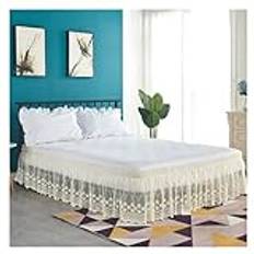 Sängkjol, kapplakan dubbel blomma dekorativ sängkjol spets sängkappa elastiskt sängöverdrag överkast utan yta Couvre upplyst hotell hem sängkläder sängkjol (färg: beige, storlek: 200 x 220 x 45 cm)