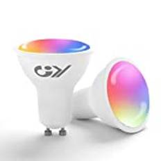 GY GU10 Alexa Smart RGBCW Glödlampa, 7W=50W Smart Home-Glödlampa 500LM, Flerfärgad Justerbar RGBCW Dimbar Glödlampa, Kontrollapp 2700k-6500k, Kompatibel Med Alexa/Google Home, 2 Stycken