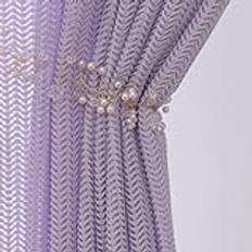 Homxi Gardiner av tyll set om 2, 2 x 137 W x 183 cm, tyllgardiner lila, enfärgad med ränder gardinkrokar