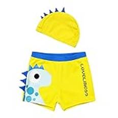 Barn, småbarn, baby, tecknade badshorts, strand, baddräkt med badmössa, 2 delar, set badbyxor pojke, GUL, 4-5 År