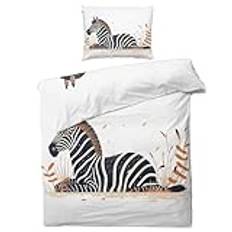 Zebra påslakan, sängkläder för enkelsäng i 2 delar – ultramjukt borstat mikrofibertäcke och 1 örngott – med dragkedja – K&T251