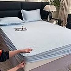 Single Bed Sheets Deep Pocket,Solid Color Cool Silk Quilted Bedding Sheets, Summer Home Folding Ice Feel Bed Sheets,Single Double Bed Cover,blue,150 * 200cm (3pcs)