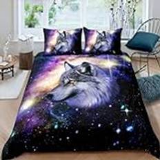 White Wolf Super King påslakan – nebulosa galaxtryck superking-sängkläder set mjukt och icke-järn – 110 gsm mikrofiber vändbart påslakan och 2 örngott med dragkedja