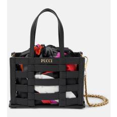 Pucci Cage Mini leather and silk tote bag - black