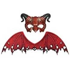 Theaque 1 set monster maskerad halv ansiktsmask och vinge set djävulsvinge och mask halloween cosplay rekvisita