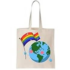 Functon+ World Pride Happy Globe Waving Gay Flag Canvas tygväska naturlig, Beige, Einheitsgröße