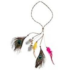 Widmann 03349 – indianpannband med fjädrar och påfågelöga, färgglad, hippie, huvudbonad, tillbehör, karneval, temafest