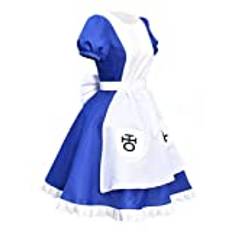 Alice Madness Returns cosplay-kostym, prinsessa, halloween, blå, hembiträde, klänning, förkläde för kvinnor, flickor (liten, blå)