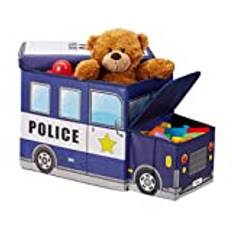Relaxdays Sittlåda för barn, förvaringslåda med lock, leksak, vikbar, polis, förvaringsutrymme, pojkar och flickor, 50 l, mörkblå