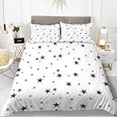 King Size påslakanset vita svarta stjärnor överdrag sängkläder set 3 st med dragkedja polybomull påslakan mjuk mikrofiber med örngott täcke dubbelsidig anti-allergisk 220 x 230 cm