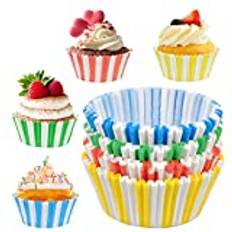 100 stycken muffinsformar, papper, cupcake-formar, muffins, bakformar, cupcake, regnbåge, papper, liners, wrapper, cupcake-formar, fettsäkra för hem, ugn, fester, födelsedag, bröllop, dekoration