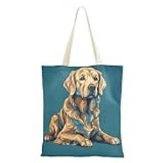 FRODOTGV Dam Medium Canvas Tote Golden Retriever Blå Tygväskor med ficka Återanvändningsbar Lärarväska för Matvaror Arbete Picknick, Retriever blå, 15" x 16.3"