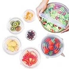 Smart bakning 6 st återanvändbara silikon stretch matförvaring lock för alla matskålar/behållare/burkar, stretchig matbehållare försegling skydd för att hålla mat och grönsaker färsk är BPA- och giftfria (6-pack)