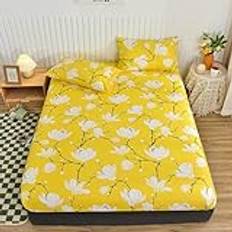 Single Bed Sheets Deep Pocket,Brushed Printed Deep Pocket Fitted Sheets, Soft Polyester Fiber Mattress Protector Cover Pillowcase,yellow,Full 138x190*30cm (1pcs)