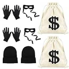 RDWESZOD Robber Kostym Set - Bandit Mask, Cap, Bag & Gloves - Burglar Kostym - Bank Robber Tillbehör för Halloween Cosplay Burglar Tema Party, 8 stycken
