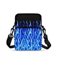 SCRAWLGOD Mini Crossbody väskor för kvinnor liten sling handväska dragkedja mobiltelefon plånbokshållare justerbar messengerväska, Blå flamma, En storlek