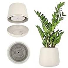 KADAX Blomkruka av plast, ⌀ 13–23 cm, 4 färger, oval kruka med underlägg i set, kruka, blomkruka, planteringskruka, ytterkruka (⌀ 17 cm, beige)