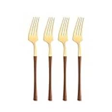 GeRnie Träbestick for köksbestickset rostfritt stål servisset glänsande trä västerländsk matkniv gaffel tesked servis (Color : 4Pcs Dinner Fork A-01)