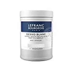 Lefranc & Bourgeois 300658 Gesso, vit, universalgrund för akrylfärger, färdigställd, matt opak, täckande, för duk, papper, sten, trä, gips, 500 ml kruka