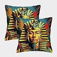 King Tutankhamun Prydnadskuddöverdrag paket med 2 dekorativa tro kuddfodral, fyrkantiga kuddöverdrag örngott för vardagsrum, sovrum, soffa, bäddsoffa 40 x 40 cm