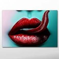 Lady Red Lips Tongue Fantasy Wall Art Posters Canvastryck Konstverk Målningar for vardagsrum Heminredning Ingen ram(Size:60X90cm No Frame)