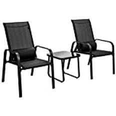 GOPLUS 3-delat bistro-set, rostbeständigt soffbord i härdat glas med justerbart vikbart ryggstöd och avtagbart nackstöd, stapelbara stolar för innergården utomhus (svart)