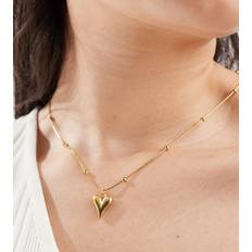 ASOS DESIGN Curve – Guldfärgat halsband i vattentåligt, rostfritt stål med puffigt hjärthänge och små kulor - No Size