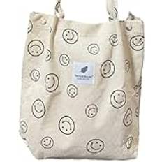 Qurlon Canvas tygväska för kvinnor shopping livsmedel återanvändbara väskor stor storlek kanvas axelväska avslappnad messengerväska, Leende beige