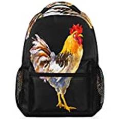 Vintage svart tupp kyckling tupp skolryggsäck, bokväska skolväska axelväska laptopväska resor dagryggsäckar för kvinnor tonåringar pojkar flickor, Vintage svart tupp kyckling tupp, 11.4(L)×8(W)×16(H)inch