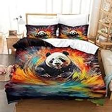SkyClouf Panda tredimensionellt tryck sängkläder i tre delar panda sängöverdrag ultrafin fiberkudde överdrag ingår plysch och lågt underhåll super kung (260 x 220 cm)