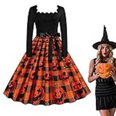 Halloween kostymklänning - Halloween Klänning Höst Klänning Kostym,Tryckt Halloween Swing Dress Dam Casual Loandicy