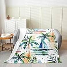 Homemissing Palmträd tryck luddig filt enkel 127 x 152 cm segelbåt flanell fleece filt för säng soffa soffa palmblad Memphis geometrisk plyschfilt luddig filt sovrum flanell filt