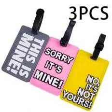 3pcs Simple English Letter "THIS IS MINE" Luggage Tag PVC Soft Rubber Portable Trolley Trunk Identification Tag Airport Airplane Travel Boarding Pass