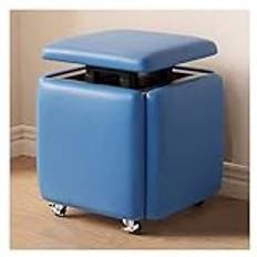 Stapelbar soffstol Pall 5 i 1 sittande kub fotpall med hjul, andningsbart fotstöd Ottomans bänk, Creative Cube soffa Makeup Pall Dressing stol (Färg: blå)