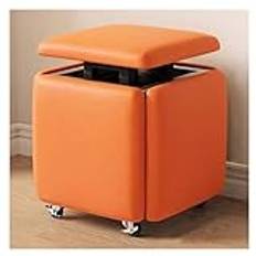Stapelbar soffstol Pall 5 i 1 sittande kub fotpall med hjul, andningsbart fotstöd Ottomans bänk, Creative Cube soffa Makeup Pall Dressing Stol (Färg: Orange)