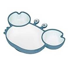 Krabba silikon uppdelad platta enkel skopning för baby i barnstol, miljövänlig krabba sugplatta för de flesta bord (blå)