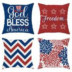 4Pcs, Velvet Throw Pillow Covers, Independence Day Patriotic Modern God Bless America Freedom Star Floral Striped Red And Blue Throw Pillow Covers 18*
