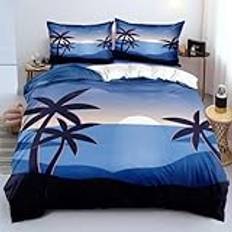 King Size påslakanset ö kokosnötsträd dubbelt påslakan säng set i vanligt, inkluderar påslakan, örngott, för alla årstider, maskintvättbar 220 × 240 cm