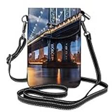 YYHHAOFA liten mobiltelefonväska för kvinnor New York Manhattan Bridge nattbild: Multifunktionell, mjuk, hållbar, bekväm för daglig användning och resor, Svart, en storlek