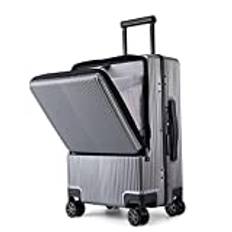 Handbagage, 50 cm (20 tum) lätt PC resväska med USB-laddningsport, snurrvagn för bagage med främre laptopficka, TSA-lås, resväska för män och kvinnor, Grått, Aluminum frame-22in