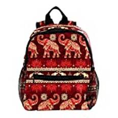 Mini ryggsäck pack väska sömlös elefanter röd religion tro sött mode, flerfärgad, 25.4x10x30 CM/10x4x12 in, Ryggsäckar