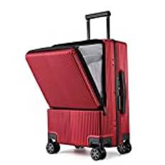 Handbagage, 50 cm (20 tum) lätt PC resväska med USB-laddningsport, snurrvagn för bagage med främre laptopficka, TSA-lås, resväska för män och kvinnor, Röd, Aluminum frame-22in