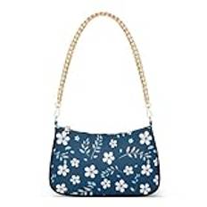 Retro blå blommigt tryck kuvertväska för kvinnor, hobo-tygväska handväska med guldkedja, crossbody-väska med dragkedja, Flerfärgad, en storlek